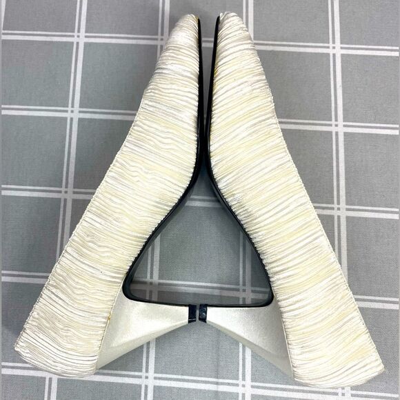 Nina Vtg 80s Champagne Ruched Satin Fabric Womens Size 8 N Slip on Heel Dress Up - Picture 5 of 13